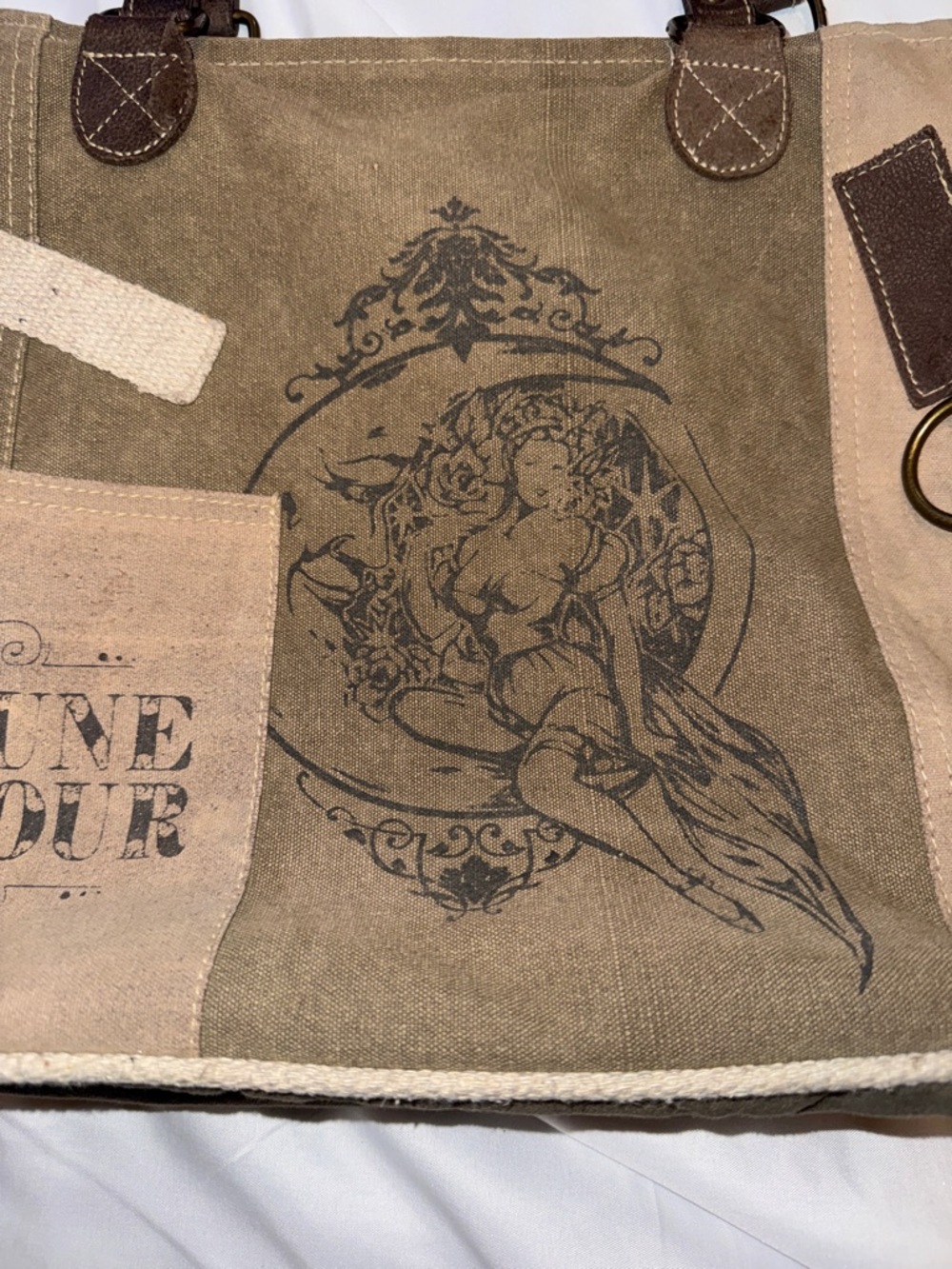 To the Moon and Back Recycled Tent Canvas Bag Brown/Tan - Picture 3 of 12
